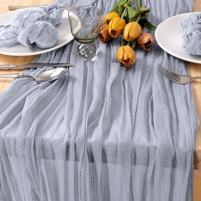 MLMC Grey Table Runner Cheesecloth Table Runner 10ft Sheer Rustic Gauze Cheese Cloth Centerpiece Decor 35x120 Inches for Wedding Party Bridal Shower Birthday Fall Decor