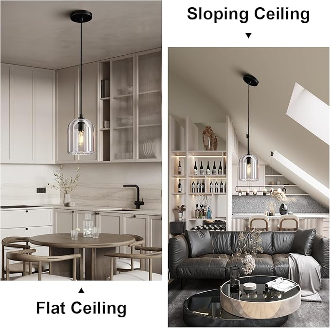 Black Pendant Light Fixtures, Crystal Modern Pendant Lights, Indoor Pendant Light for Kitchen Island Dining Room Living Room Bedroom Bathroom, E12 Bulb Included