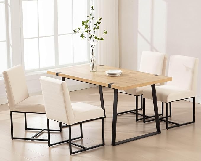 VESCASA Upholstered Dining Chairs Set of 6 with Removable Chair Cover, Mid Century Modern Padded Chair with Black Metal Frame for Restaurant, Dining Room, Kitchen, Linen Cream