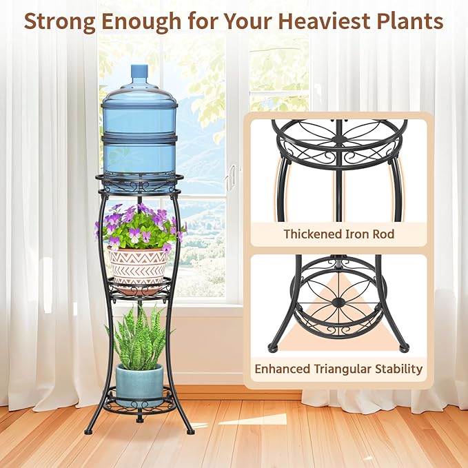 LASZOLA Black 3 Tier Tall Plant Stand for Indoor Outdoor, Large Multiple Level Flower Planter Holder Organizer Rack for Patio Office Bathroom Corner Floor, Sturdy Heavy Duty Metal, Vertical Display