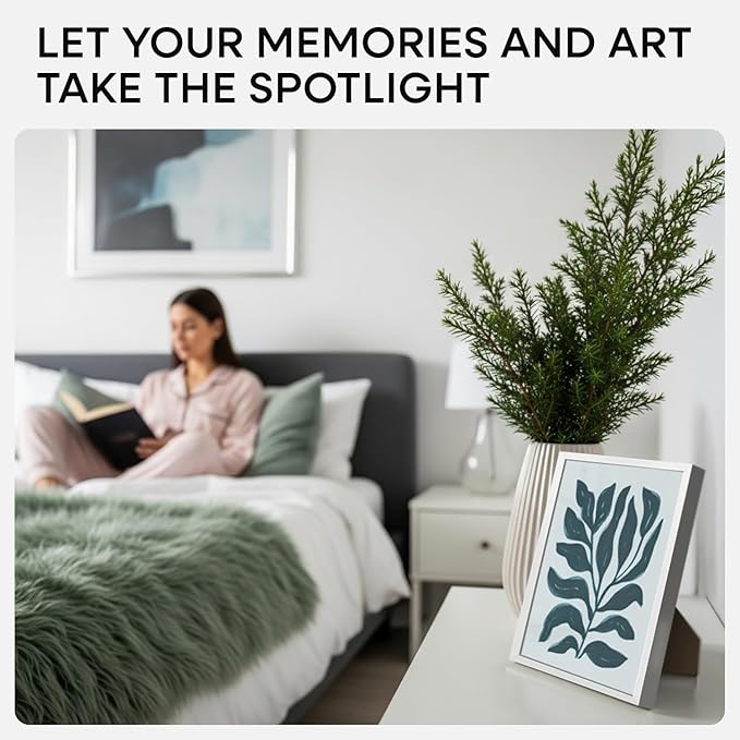 Homeforia 8.5x11 Picture Frame Silver, High End Metal 8.5 x 11 Poster Frames with Mat 6 by 8 Photo, 11x8.5 Frame Matted to 6x8 Print, 8.5by11 Wall or Tabletop Frame, Tempered Glass, Wall Kit, Set of 2