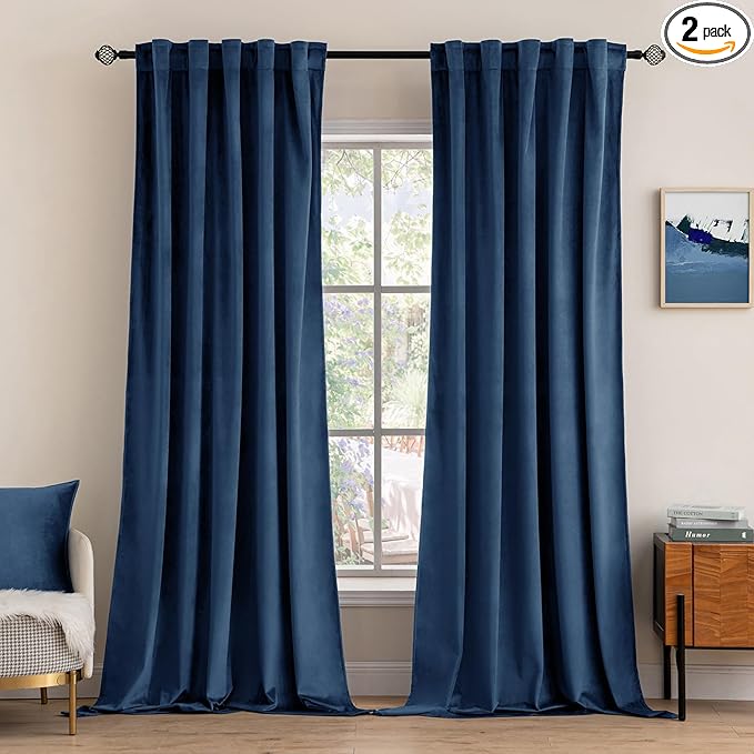MIULEE Velvet Curtains 108 inches - Luxury Blackout Curtains for Bedroom Living Room Thermal Insulated Super Soft Window Drapes Rod Pocket & Back Tab, Navy Blue, W52 x L108 inches, 2 Panels