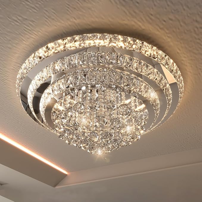 Modern Chandelier Glam Ceiling Light with Bulbs Living Room LED Dimmable Chandelier for Dining Room Bedroom Ceiling Lighting Fixture 32 Inches Silver Light