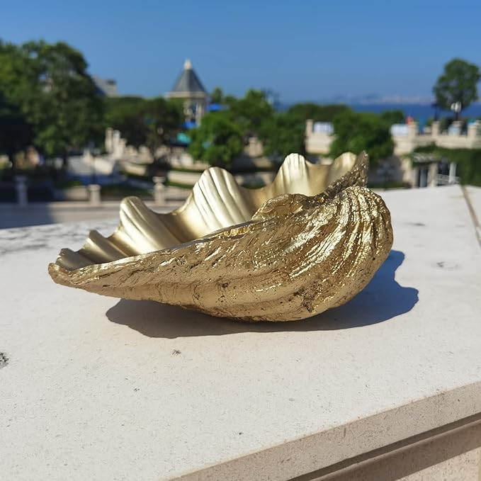 Medium Gold Scalloped Clam Shell Bowl Sea Shell Decor for Nautical Beach House,Coastal Decor Gift of Housewarming and Wedding Party