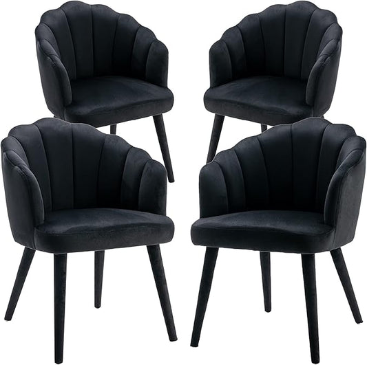 Velvet Dining Chairs Set of 4 Modern Accent Chairs Upholstery Side Chairs with Upholstered Wood Legs for Home Kitchen Living Room, Black