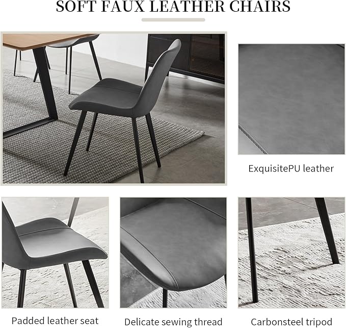 ZckyCine 63"-79" Expandable Dining Table Set for 6, Modern Oak Wood Table & 6 Grey Chairs – Extendable Dining Set for Kitchen & Dining Room