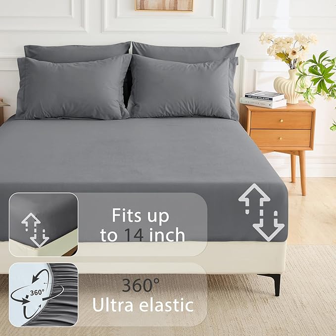 MUXHOMO 5 Pieces Twin Comforter Set, Soft Bed in a Bag Twin Size, All Season Bedding Set with Comforter, Flat Sheet, Fitted Sheet, Pillowcases & Shams, Dark Grey