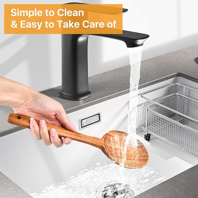 3 Pcs Olive Wood Cooking Spoon Set, Wooden Spoons, Long Handle Wooden Cooking Utensil, Large Wooden Utensils for Cooking Serving Mixing Stirring(12 in, 12 in, 11.2 in)