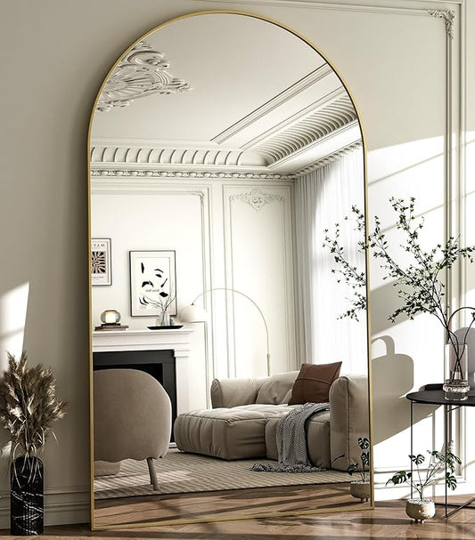HARRITPURE 86x46 inch Full Length Mirror - Oversized Arched Mirror Aluminum Frame Full Body Floor Mirror with Stand for Living Room,Bedroom,Cloakroom,Gold