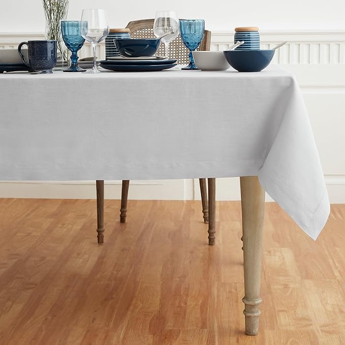 Solino Home Linen Tablecloth for Rectangle Tables 60 x 120 Inch - 100% Pure Linen Silver Cloud Table Cloth - Fete, Machine Washable Cloth Tablecloth for Fall, Autumn, Thanksgiving