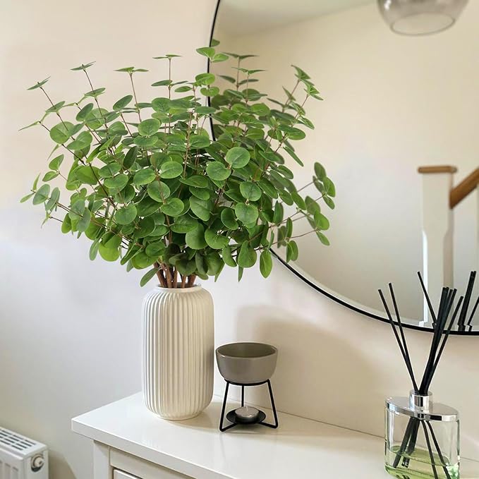 5pcs Artificial Eucalyptus Stems Decor 3D Real Touch Tall 24" Faux Eucalyptus Branches Fake Greenery Plants Stems for Vase Home Party Wedding Decorations