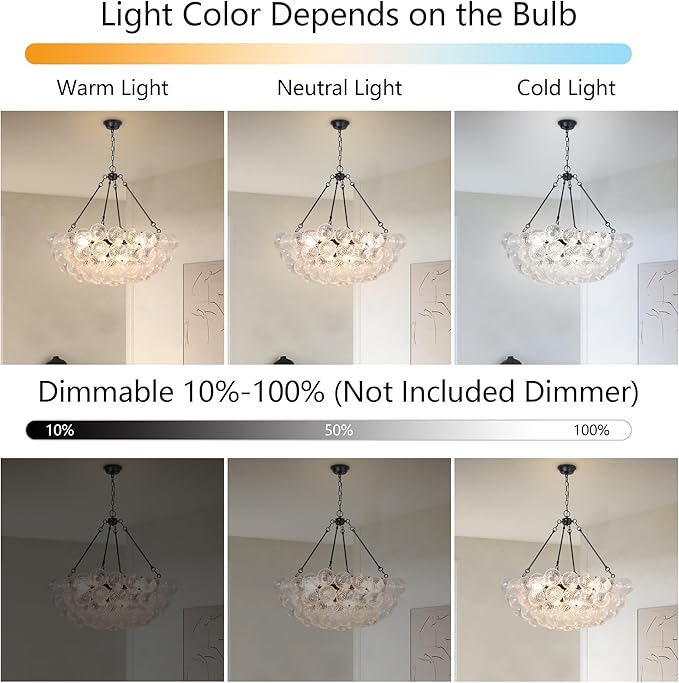 Modern Glass Bubble Globe Chandelier Lighting Luxury Hanging Black Pendant Light for Dining Room, Living Room, Entryway, Staircase, Dia 31.5 Inch