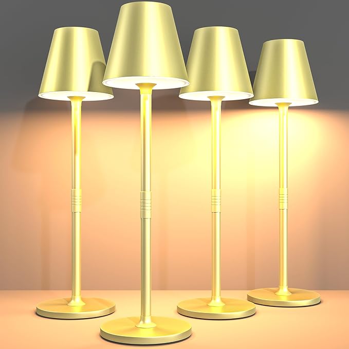 LED CordlessTable Lamp,4000mAh Rechargeable Battery Desk lamp,3 Level Brightness Night Light, Simple Design, for Couple Dinner/Coffee Table/Restaurant/Bedroom(Champagne Gold 4Pack)
