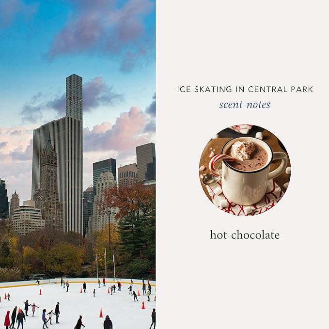 Literie NYC Inspired Scented Candle: Ice Skating in Central Park - Hot Chocolate Scent, 9oz, 50 Hour Burn, Vegan Soy & Coconut Blend Candle for Home Decor, Gift for Women & Men