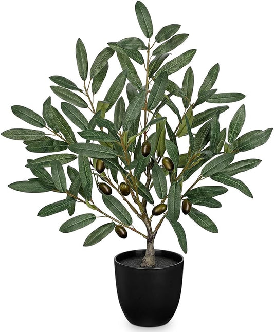 Briful Small Olive Trees Artificial Decor 19.6in Fake Olive Plant with Black Pot Decorative Olive Tree for Home Office Countertop Kitchen Table Farmhouse Decor