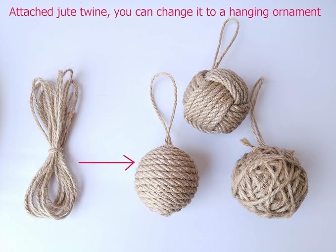 Rustic Jute Orbs Set of 8, Farmhouse Decorative Balls for Bowls, Vase Fillers, Christmas Centerpiece, Handwoven Home Decor Ornaments, Potpourri Accents