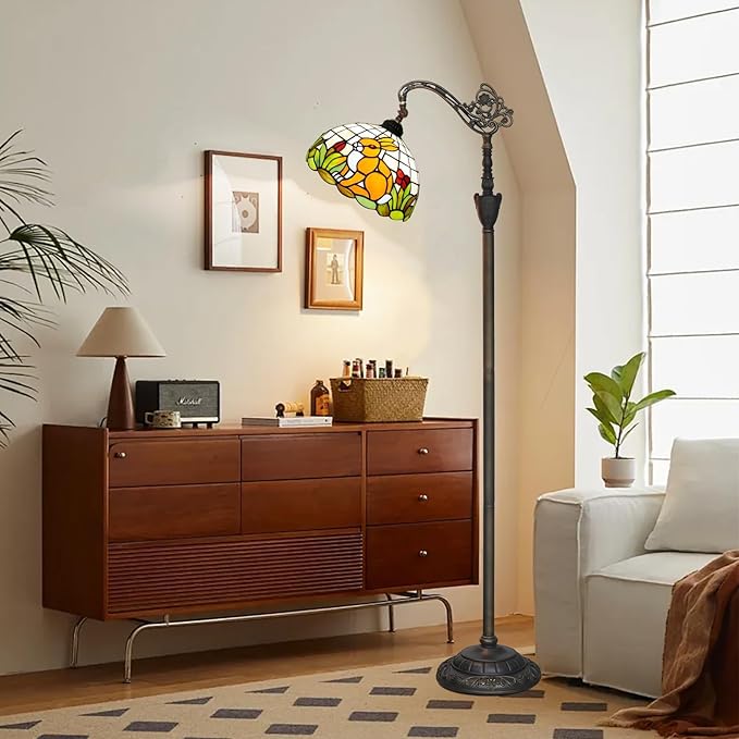 Tiffany Floor Lamp Brown Rabbit Stained Glass Lamp Adjustable Warm Light Upright Reading Lamp Tiffany Style Floor Lamp Bedroom Living Room Study Dining Room Retro Home Decoration Gift（12 inch）