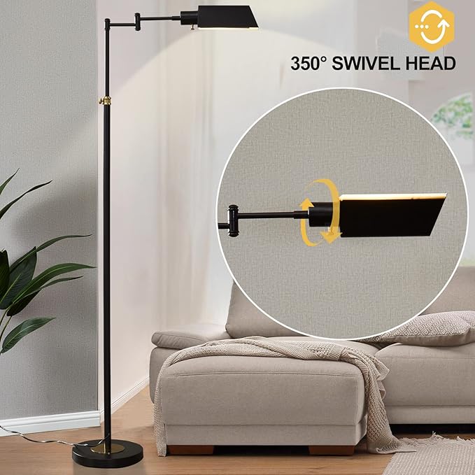 GyroVu Dimmable LED Pharmacy Floor Lamp for Living Room, Full Range Dimming Bedroom Floor Lamp, Adjustable Height Standing Lamp with 350° Swing Arm