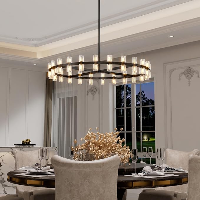 Dia 40" Modern Black Crystal Chandelier,40-Lights Crystal Chandeliers for Dining Room,Wagon Wheel Chandelier for Living Room Foyer Modern Farmhouse Chandelier