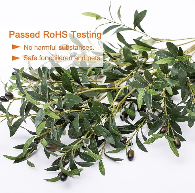 39 Inch Artificial Olive Branch Greenery Stems Fake Plants with 222 Leaves for Vase Faux Olive Branches Home Decor Indoor 2PCS