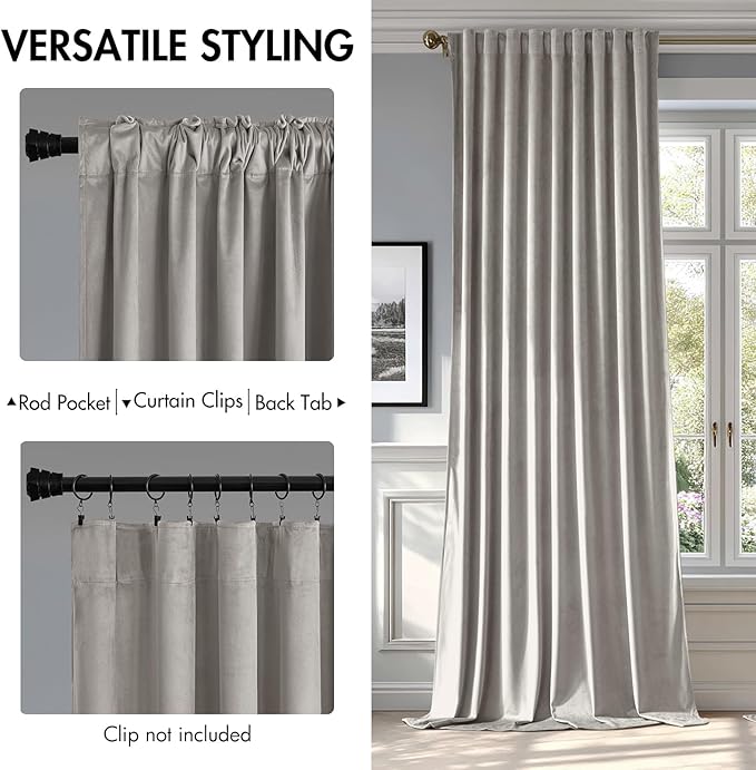 MIULEE Silver Gray Velvet Curtains 90 inches - Luxury Blackout Curtains for Bedroom Living Room Thermal Insulated Super Soft Window Drapes Rod Pocket & Back Tab, W52 x L90 inches, 2 Panels