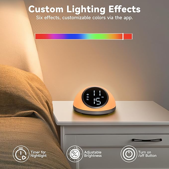 Alarm Clocks Bedrooms Sleep Sounds, Digital Dual Alarm Clock Bedroom, Bedside Alarm Clock Adjustable Brightness Button/App Control Night Light White Noises 12/24H Up to 10 Alarms, Silver
