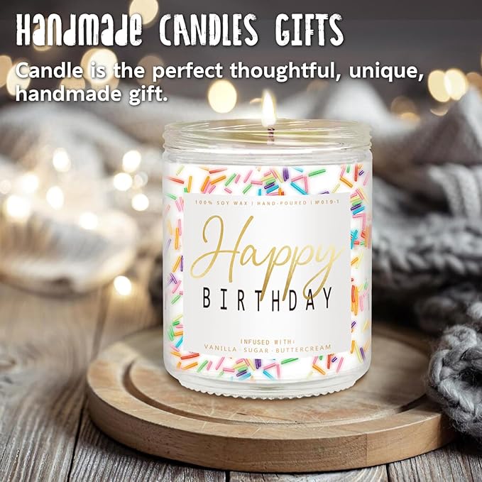 Happy Birthday Candle - Vanilla Cream Birthday Candle, Unique Birthday Gifts for Women - 7oz Scented Candle with Sprinkles, Birthday Gifts for Men/Best Friend