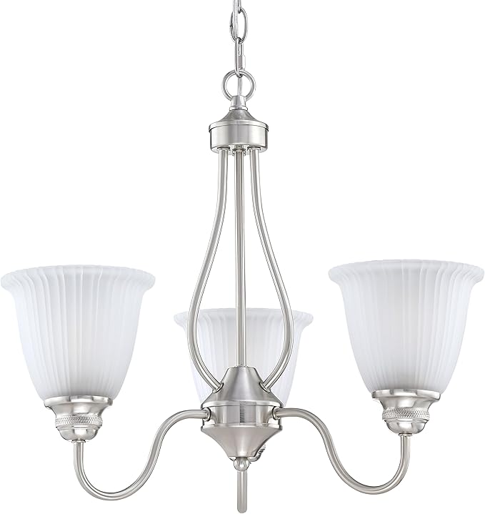 Doraimi Lighting 3 Light Chandelier Stripe Frosted Glass Shade Classic Style Ceiling Pendant Light Fixture Brushed Nickel Finish for Meeting Room Dining Room Over Table Living Room