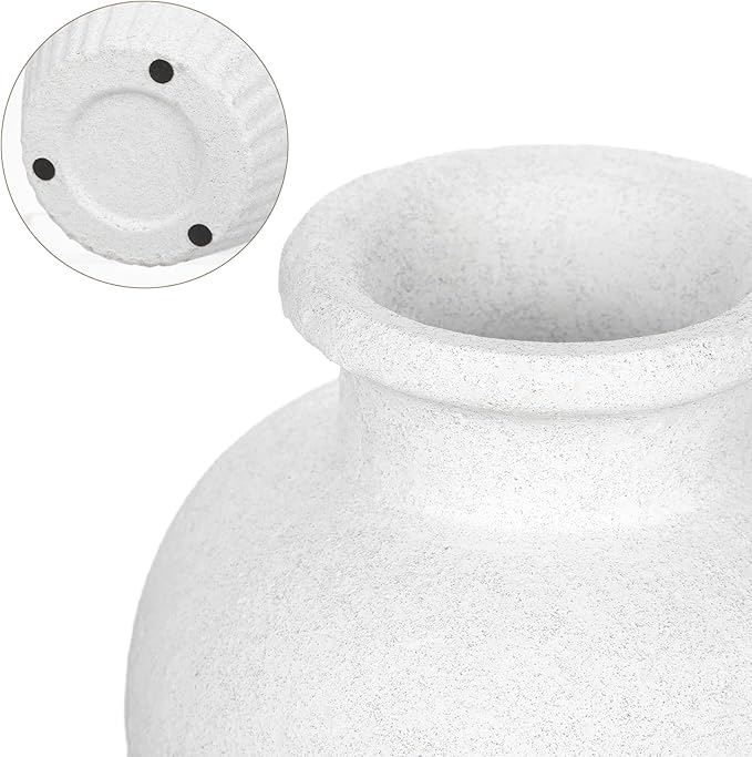 Rustic Ceramic Vase 11 Inch Farmhouse Pottery Clay Vase Distressed Flower Vases for Boho Home Decor Living Room Enterway Shelf Decor Pampas Grass - White