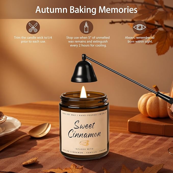 Auelife Fall Candle, Sweet Cinnamon Scented Candle, Fall Scents Soy Candles for Home Scented - Autumn Candles Gifts Set for Men and Women, Holiday, Thanksgiving, 7oz