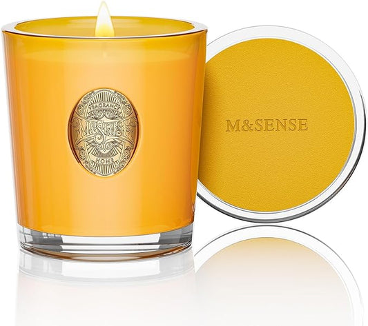 M&SENSE Natural Soy Candle| Mango Musk Yellow | 10.2 oz, 55H Burn | Luxury Scented Candle for Relaxation, Gifting, Home Décor | for Bedroom, Office, Party