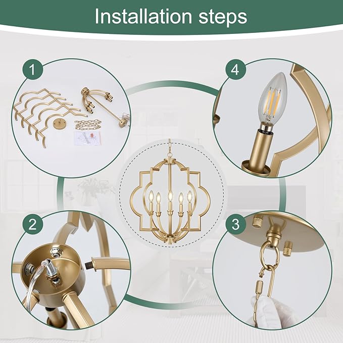 5 Light Gold Orb Chandelier for Dining Room Over Table, 22" Farmhouse Globe Pendant Light Fixtures, Rustic Ceiling Lamp for Kitchen, Living Room, Hallway, Entryway