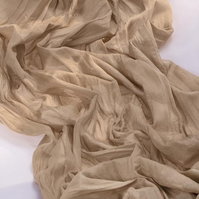 MLMC Nude Cheesecloth Table Runner 10ft Boho Gauze Taupe Cheese Cloth Table Runner Rustic Neutral Fall Centerpiece Decor 35x120 Inches for Wedding Farmhouse Reception Home Decor