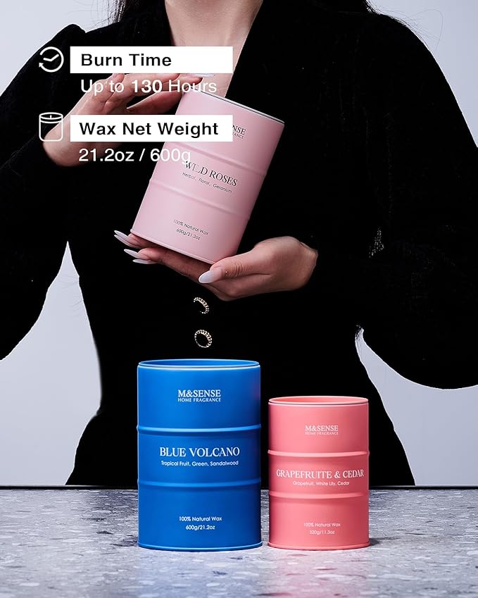 M&SENSE White Flowers Large Natural Scented Candle, 120 Hours Long Lasting Soy Candle 21.2oz, Stress Relief Floral Aromatherapy Candles for Women, Valentines Day Gifts for Her