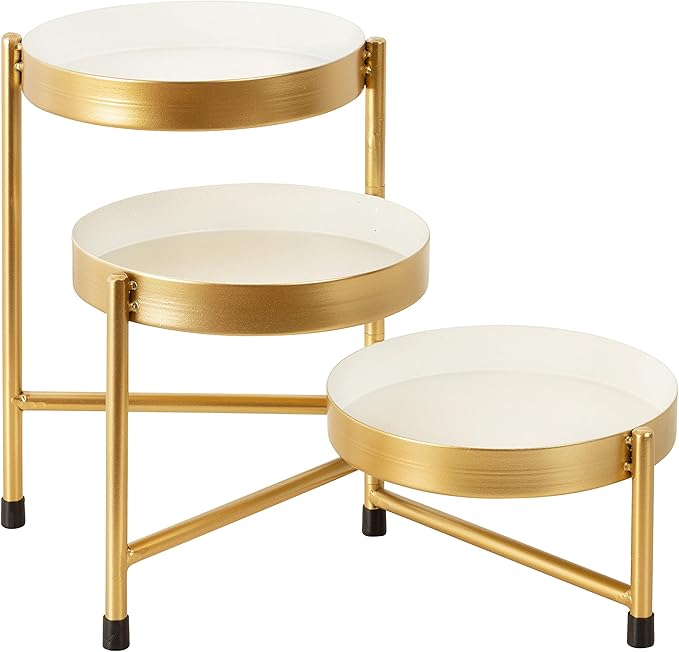 Kate and Laurel Finn 3-Tiered Plant Stand; 7.25 x 7.25 x 10; White and Gold; Decorative Layered Tabletop Plant Stand for Display and Storage