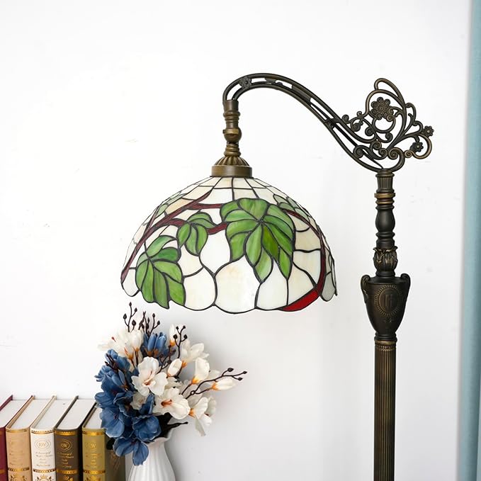 Tiffany Floor Lamp Green Grape Leaf Stained Glass Lamp Tiffany Style Floor Lamp Retro Adjustable Upright Warm Light Reading Lamp Home Decoration Lighting Living Room Bedroom Office Dining Room Study