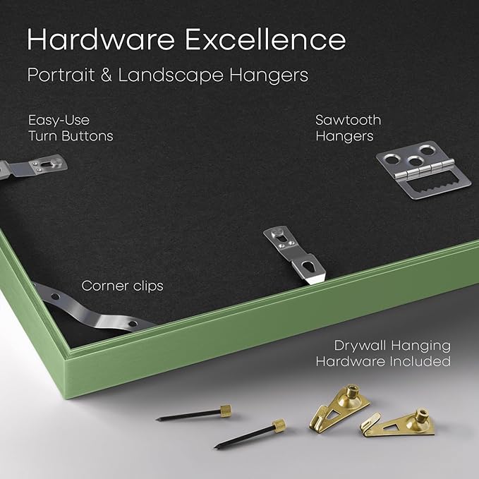 Homeforia 5x7 Picture Frame Sage Green, High End Metal 5 x 7 Frames with Mat 4 x 6 for Photo, 5by7 Desk Frame Matted to 4x6 inch Art, 5 by 7 Wall or Tabletop Frames, Tempered Glass, Wall Kit, Set of 1