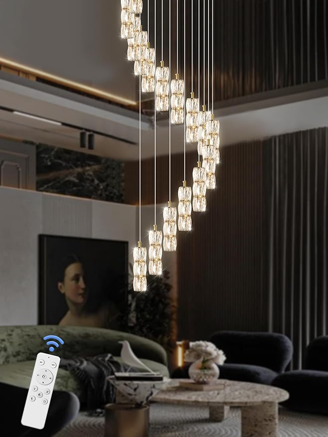 Modern Crystal Chandelier 16-Lights Gold Chandeliers Lighting Fixture High Ceiling Chandelier Suitable for Living Room Staircase Villa