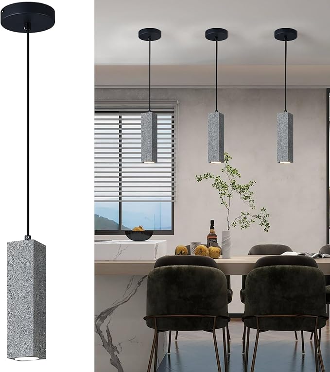 Modern Black Square LED Concrete Pendant Light Kitchen Islandceiling Light Fixture Pendant Lighting for Dining Room Coffee Club Resturant Bar Living Room(2-Pack)