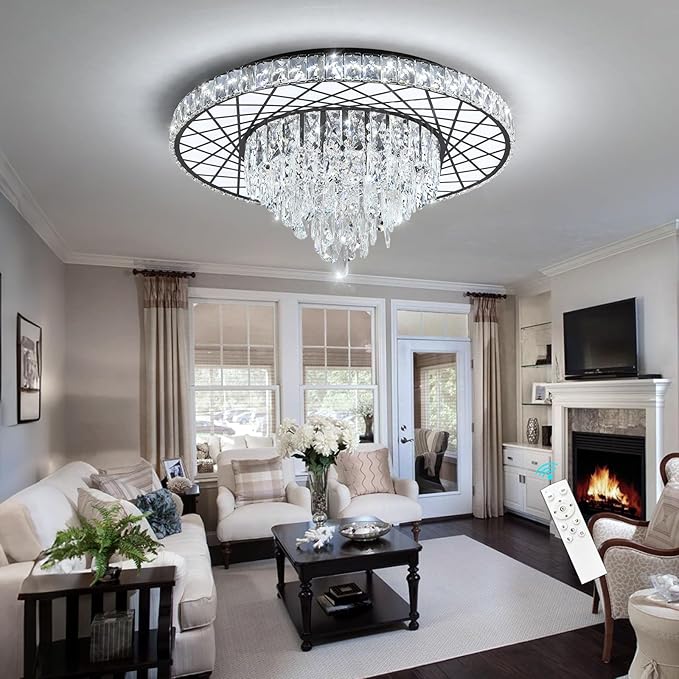 LED Chandelier for Dining Room Modern Crystal Ceiling Chandeliers Light for Bedroom Living Room Lights with 40W LEDs Dimmable Bulbs Black Lighting Fixtures