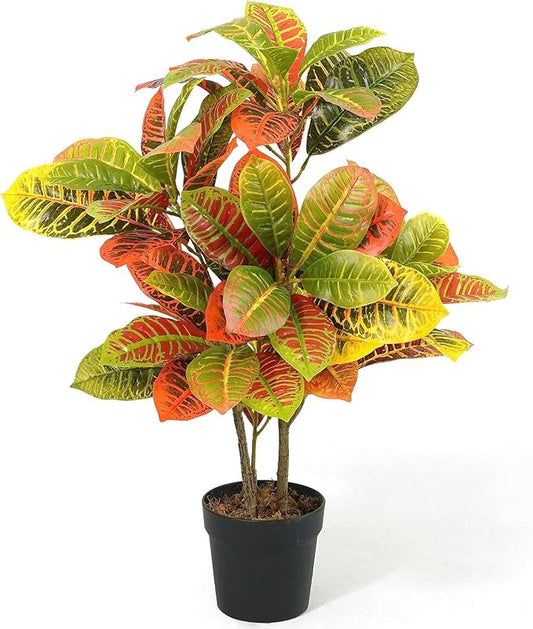 CAPHAUS 30 Inch Artificial Croton Tree Potted Plant - Realistic Faux Tropical Plant with UV Resistance, Low Maintenance Indoor Outdoor Decor for Front Porch, Patio, Houseplant