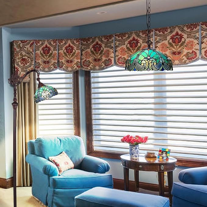 Tiffany Reading Floor Lamp,Stained Glass Gooseneck Floor Light for Reading,Antique Style Tall Standing Lamp for Living Room Bedroom and Office