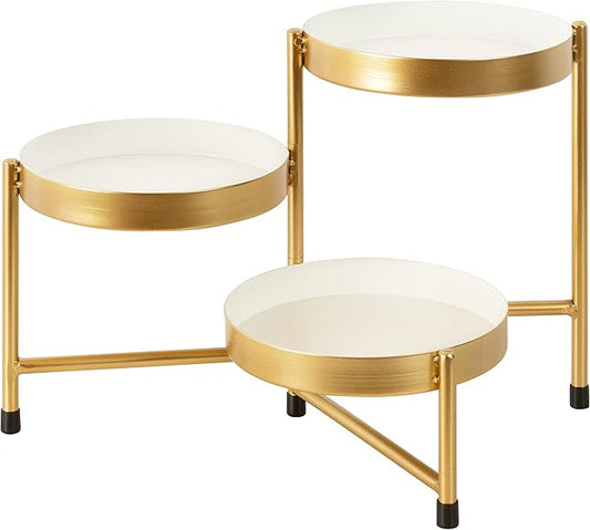 Kate and Laurel Finn 3-Tiered Plant Stand; 7.25 x 7.25 x 10; White and Gold; Decorative Layered Tabletop Plant Stand for Display and Storage