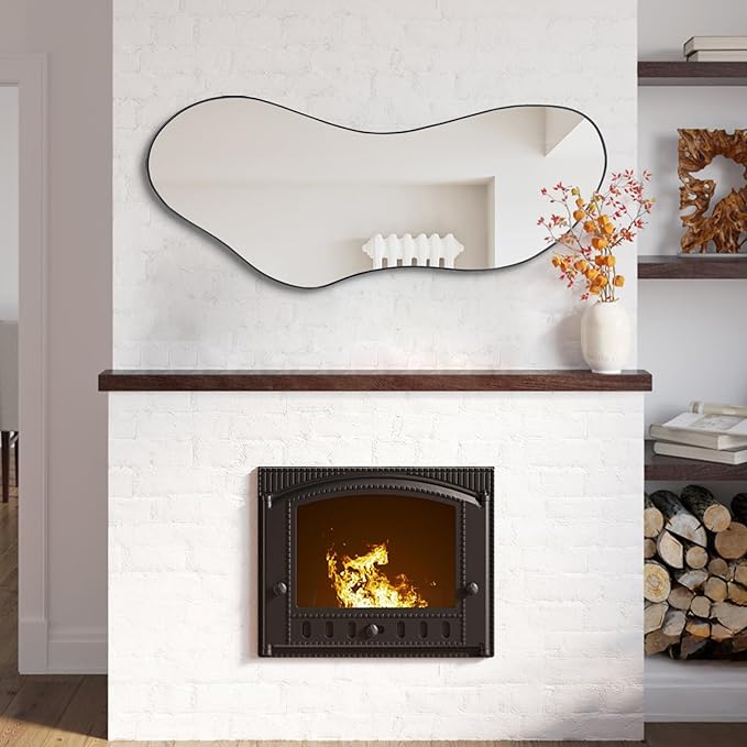 Irregular Shaped Mirror, 47.25"x20.8" Asymmetrical Mirrors, Modern Waved Decorative Mirror for Living Room Bathroom Bedroom Entryway Fireplace