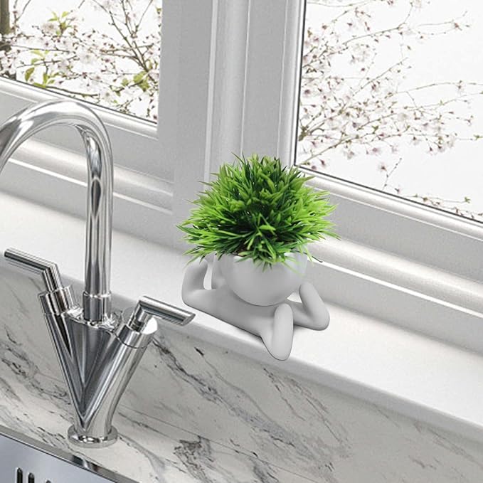 Zerzsy Faux Succulents in Cement Pots Potted Mini Fake Plants for Desk Decoration,Kitchen Shelf Decor, Office Decor for Women, Bathroom Shelf PlantDecor -Set of 1