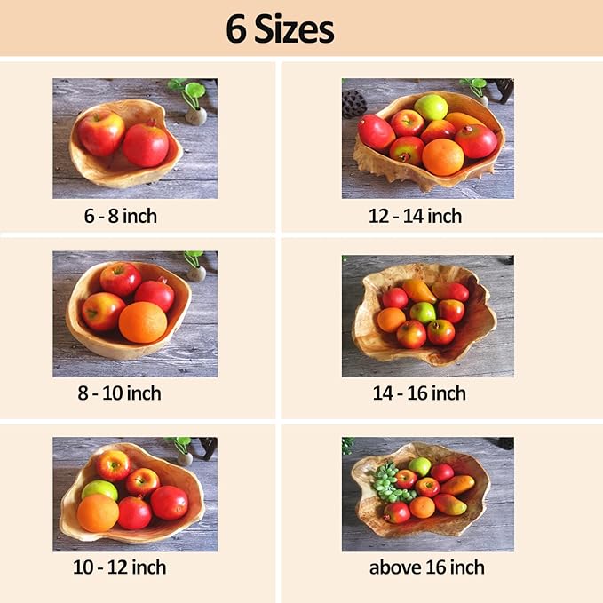Wooden Bowl Decorative Natural Wood Fruit Bowls, Irregular Creative Wood Bowl, Rustic Hand Carved Candy Snack Keys Serving Bowls for Home Decor (12"-14" Diameter)