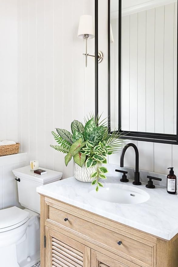 Fake Plants 12.9" Artificial Potted Plant Assorted Faux Plants in Pot Silk Plants Artificial Plants Indoor for Home Living Room Bedroom Bathroom Office Desk Table Centerpieces Shelf Greenery Decor