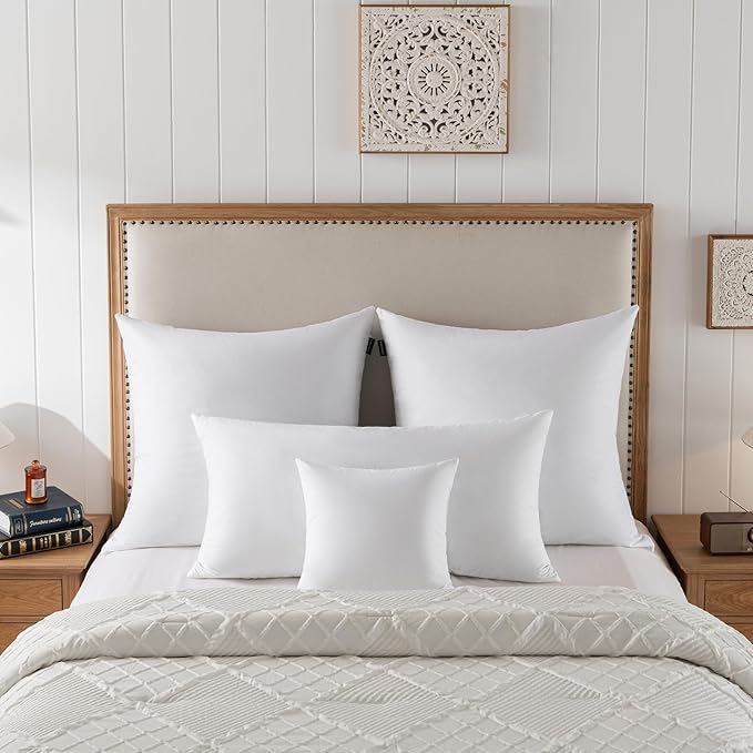 22x22 Decorative Throw Pillow Inserts-Down Feather Pillow Inserts-Square-Cotton Fabric-Set of 2-White.