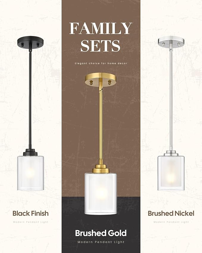 TENGXIN Modern Pendant Light,Brushed Gold Modern Pendant Light for Kitchen Island,Hanging Ceiling Light Fixture,Farmhouse Pendant Lighting for Dining Room Bedroom Bar Office 2Pack,TXPLBG02-2PK