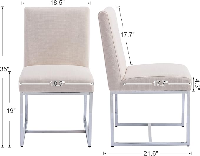 VESCASA Linen Upholstered Dining Chairs Set of 6, Mid Century Modern Padded Chair with Chrome Metal Frame for Restaurant, Dining Room, Kitchen, Cream